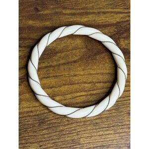 Estate Vintage Yellow Gold Tone Inlay Twist Cream Bracelet